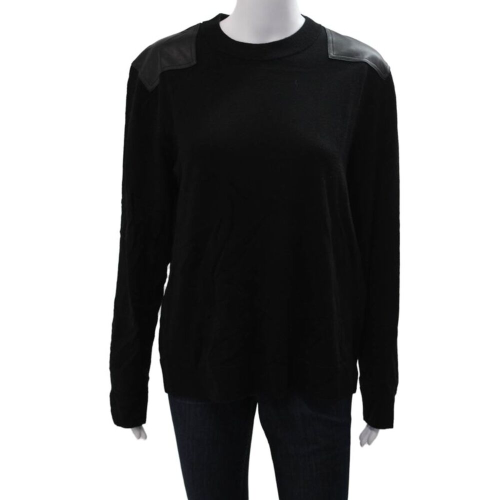 The Kooples Womens Pullover Black Merino Wool Lambskin Crew Neck Size L